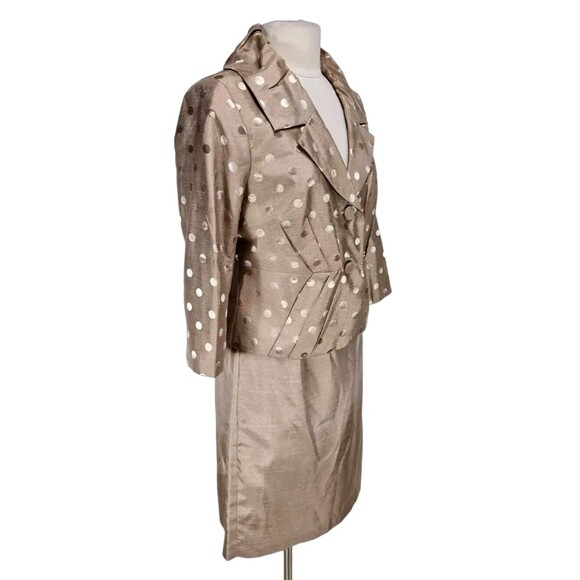 Isabella Women Career Skirt Suit Petti Size 14P Polka Dot Beige Button Up  205P - Picture 2 of 6